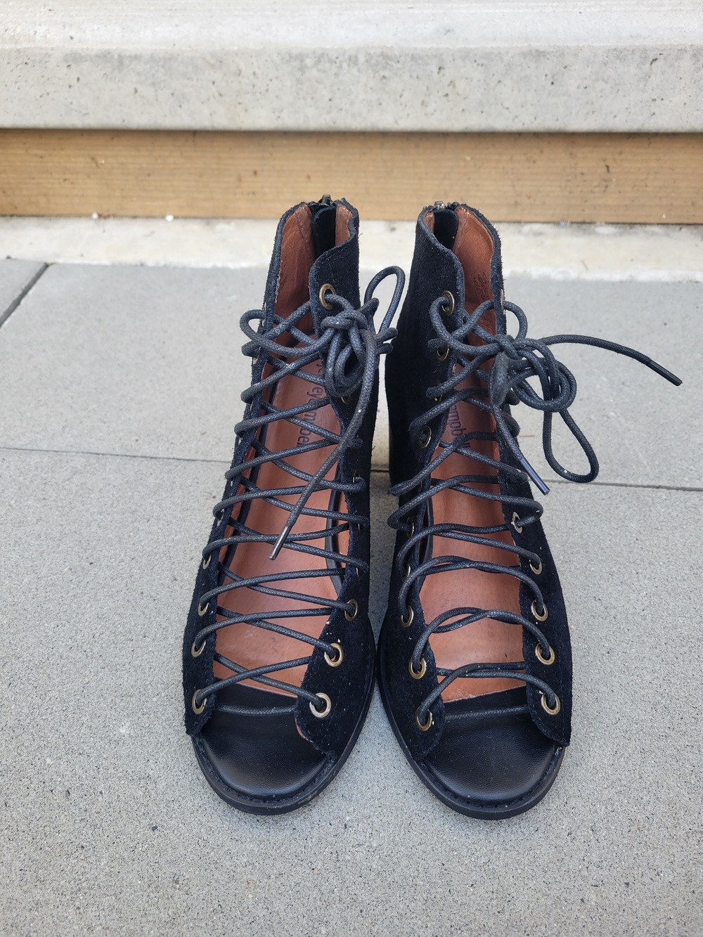 Jeffrey Campbell Black Lace-Up Suede Heeled Boot